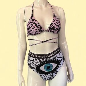 Pink and Black Bikini Set